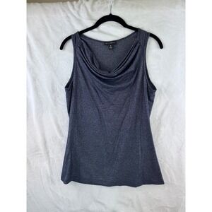 WILLI SMITH Women Glitter Cowl Neck Sleeveless Tank Top Shirt M Blue Metallic